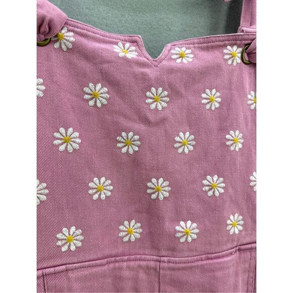 Davi & Dani Pink Wide Leg Embroidered Daisy Overalls Jumpsuit Size 1X - Picture 5 of 13